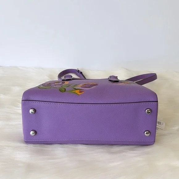 NWT Coach Mini Darcie Carryall With Rose Print/Pebble Leather/ Purple - Picture 5 of 13